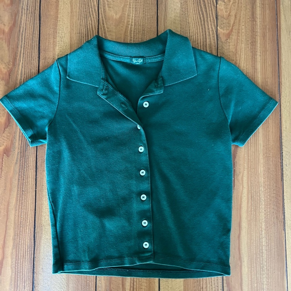 Brandy Melville Dark Green Short Sleeve Button-Up Shirt